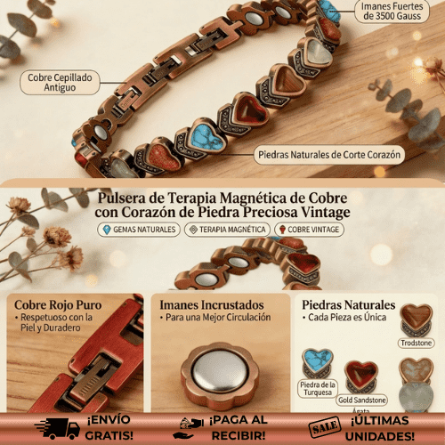 Serenis™ | Pulsera de cobre de corazones con imanes para bienestar