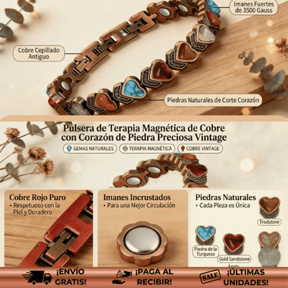 Serenis™ | Pulsera de cobre de corazones con imanes para bienestar